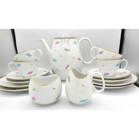 Johann Haviland 4 Person Tea Set: Tea Pot Sugar Creamer, 4 Trio Cup+Saucer+Plate - Picture 1 of 16